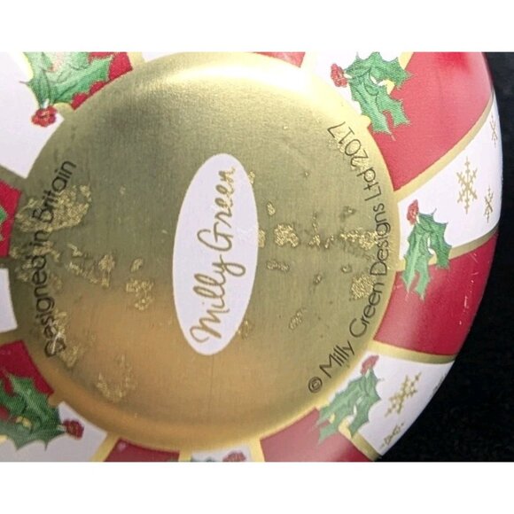 Set of 2 Ornaments Milly Green Tin Spherical Christmas Star stripes Santa READ - Picture 10 of 16